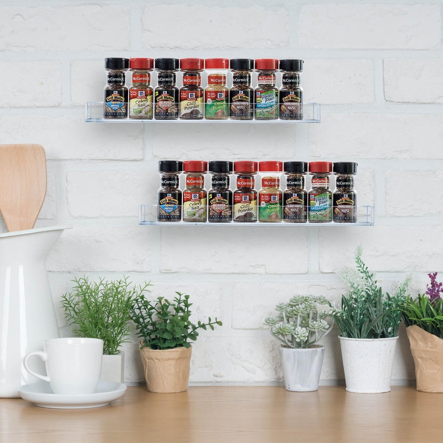 MyGift 16 Inch Wall Mounted Premium Clear Acrylic Nail Polish and Essential Oil Display Shelves, Kitchen Hanging Racks for Seasoning Shakers or Spice Jars, Set of 5