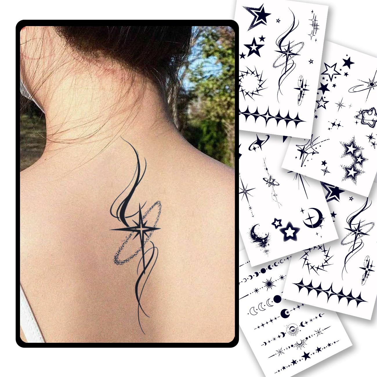 CHARLNET Semi-Permanent Tattoos - 2 Weeks Long Last Stars Tattoos for Women Men Face Neck Body/Fades Naturally/No Reflection/Waterproof
