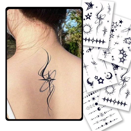 CHARLNET Semi-Permanent Tattoos - 2 Weeks Long Last Stars Tattoos for Women Men Face Neck Body/Fades Naturally/No Reflection/Waterproof