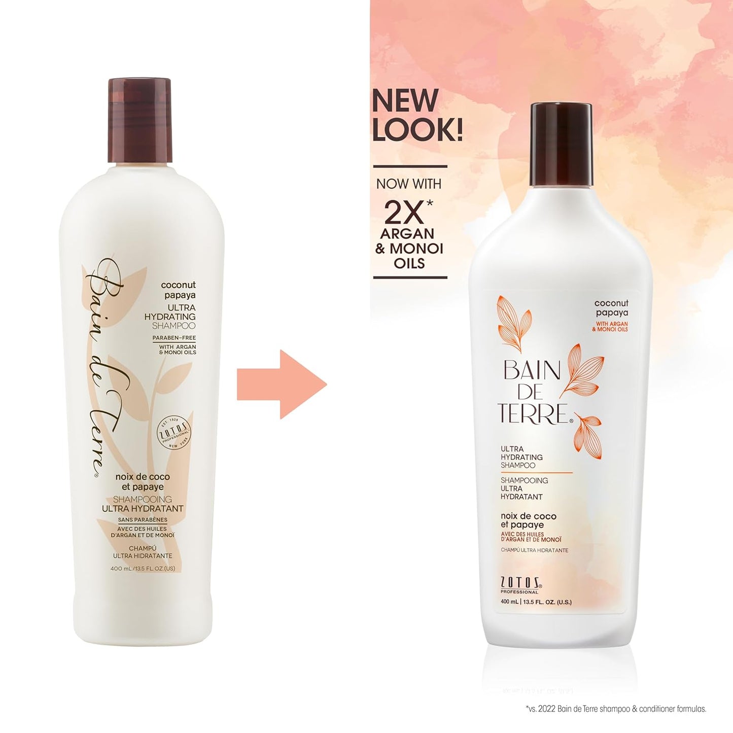 Bain de Terre Ultra Hydrating Shampoo and Conditioner Set | Coconut Papaya | Hydrates Overly Dry | Damaged Hair | Paraben Free | Color-Safe | 13.5 Fl Oz