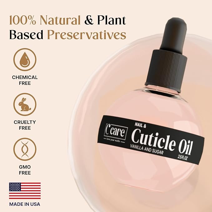 C CARE Vanilla & Sugar Cuticle Oil For Nails - Repairs Cuticles Overnight - Moisturizes and Strengthens Nails and Cuticles - Dropper & Brush included - 2.5oz