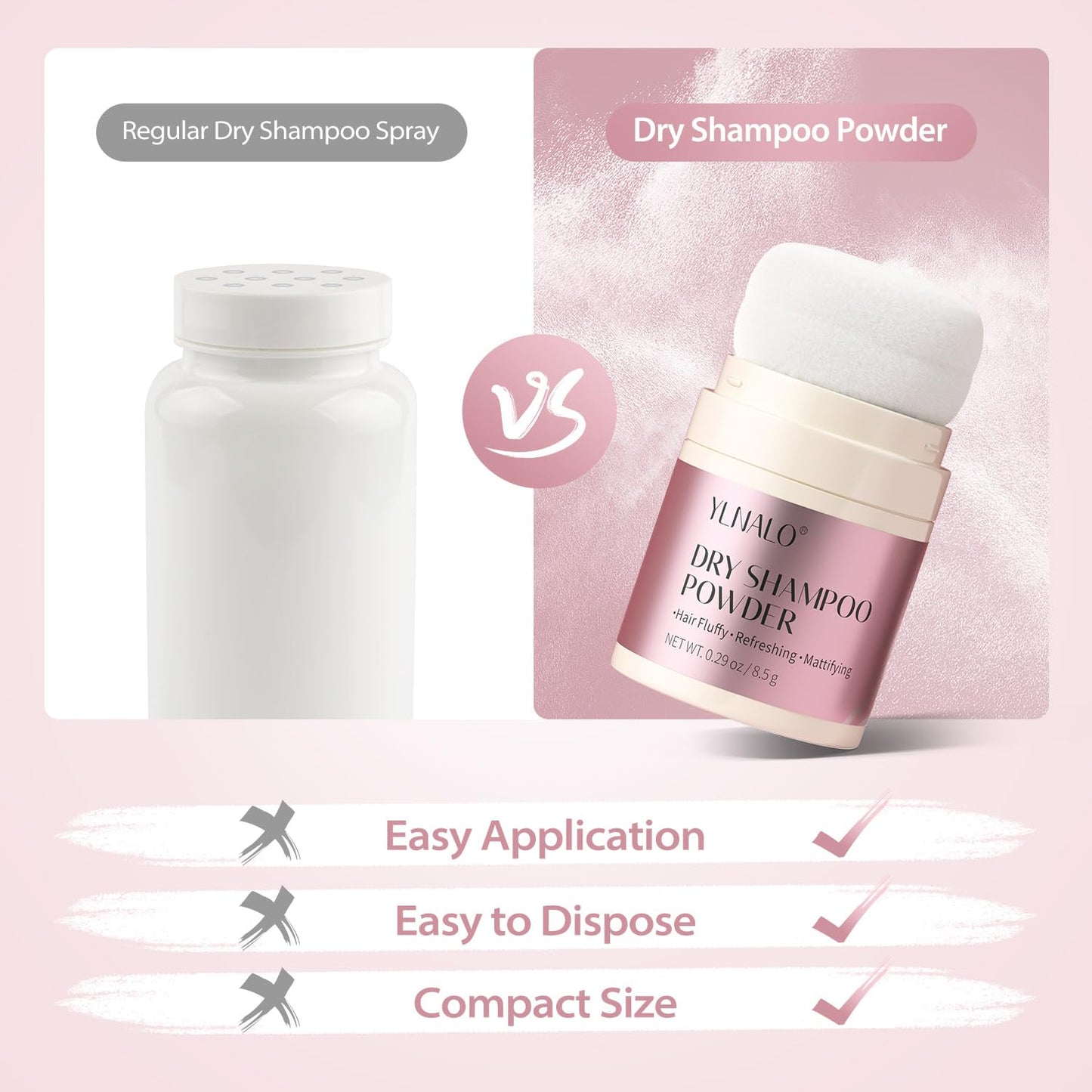 YLNALO Dry Shampoo Powder, Mattifying Root Fuller Looking Refreshing Hair, Vegan, Non-aerosol, No White Cast, Travel Size Dry Shampoo Suitable for Women and Men, 0.29 Oz