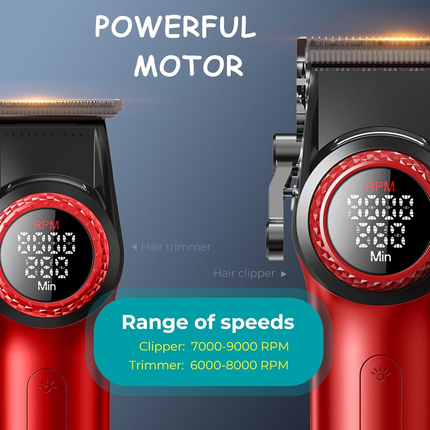 VGR Professional Barber Combo 4 in 1 – 9000RPM Cordless Hair Clipper & Trimmer, Foil Shaver & Hair Dryer Set, All-in-One Grooming Kit for Home & Barber, Premium Haircutting Kit with Travel Case, Red