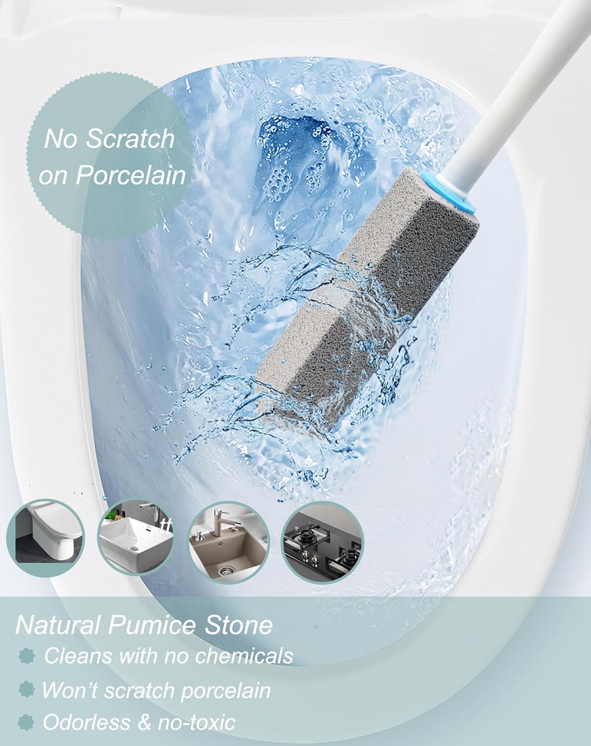 10 Pack Pumice Stone for Cleaning with Extra Long Handle, Toilet Pumice Stone Scouring Stick, Cleaning for Toilet, Sink, Bathtub and Pool, 1 Wand+10 Stones