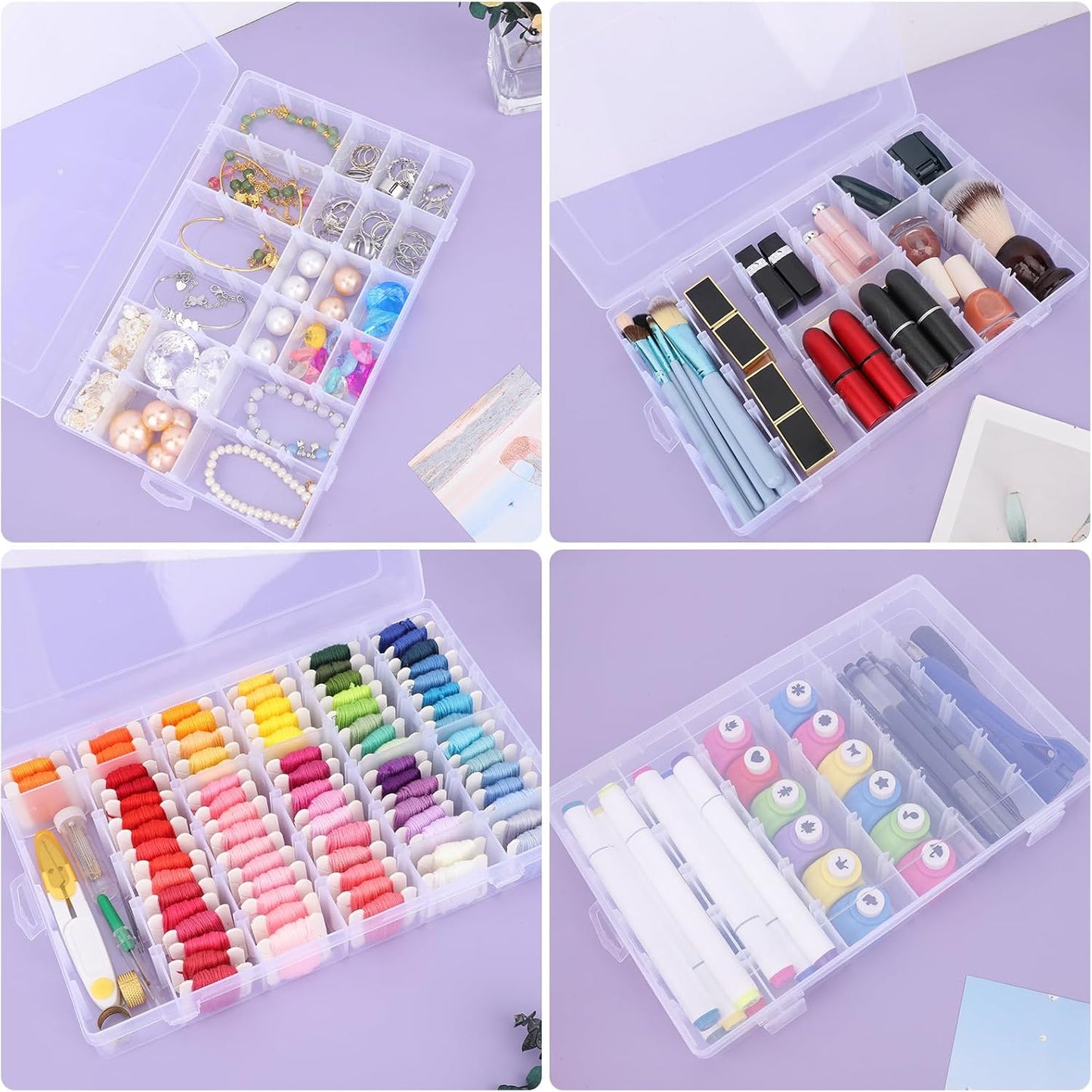 36-Grid Bead Storage Containers, 2 Packs Clear Craft Organizers and Storage Box with Dividers for Small Accessories, Nail Art, Jewelry Gem, Beads, Tackle, Miniature Fittings