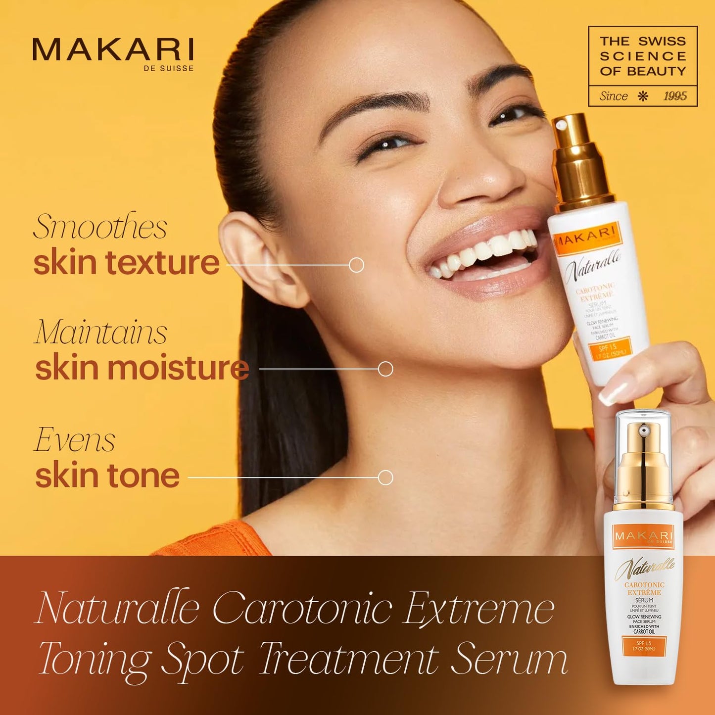 Makari Naturalle Carotonic Extreme Brightening Serum SPF15 (1.7 oz) | Helps Reduce Appearance Of Blemishes, Scars, and Imperfections | Brightens, Smoothens, & Gives Antioxidant Protection