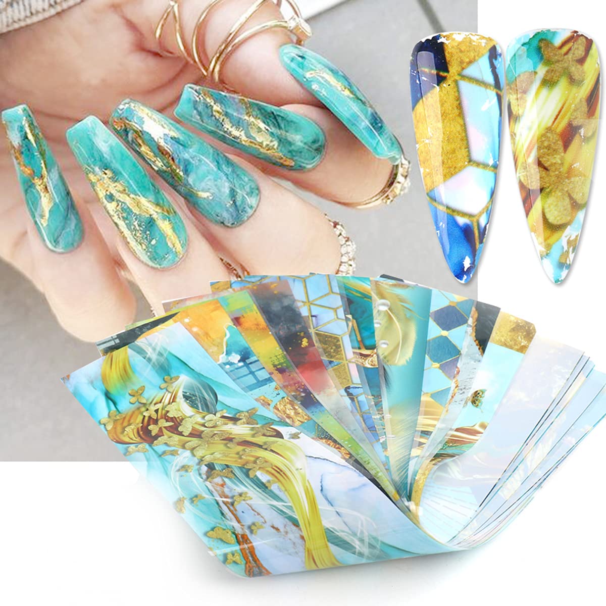 Marble Nail Foils Transfer Sticker Nail Art Supplies Marble Stone Nail Transfers Foil Decals Print Nail Art Foil Wraps Holographic Foil Nail Art Stickers for Women Girls Nail Art Decoration (10 Pcs)