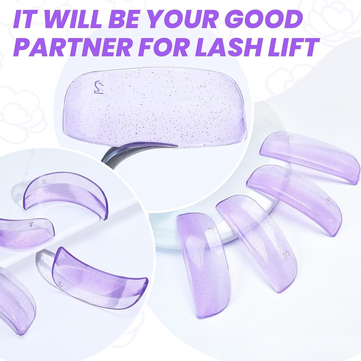 Libeauty Lash Lift Rods, 2 Sizes Eyelash Shields for Lash Perm, Reusable Soft Silicone Pads for Eyelash Curling & Lifting, Purple