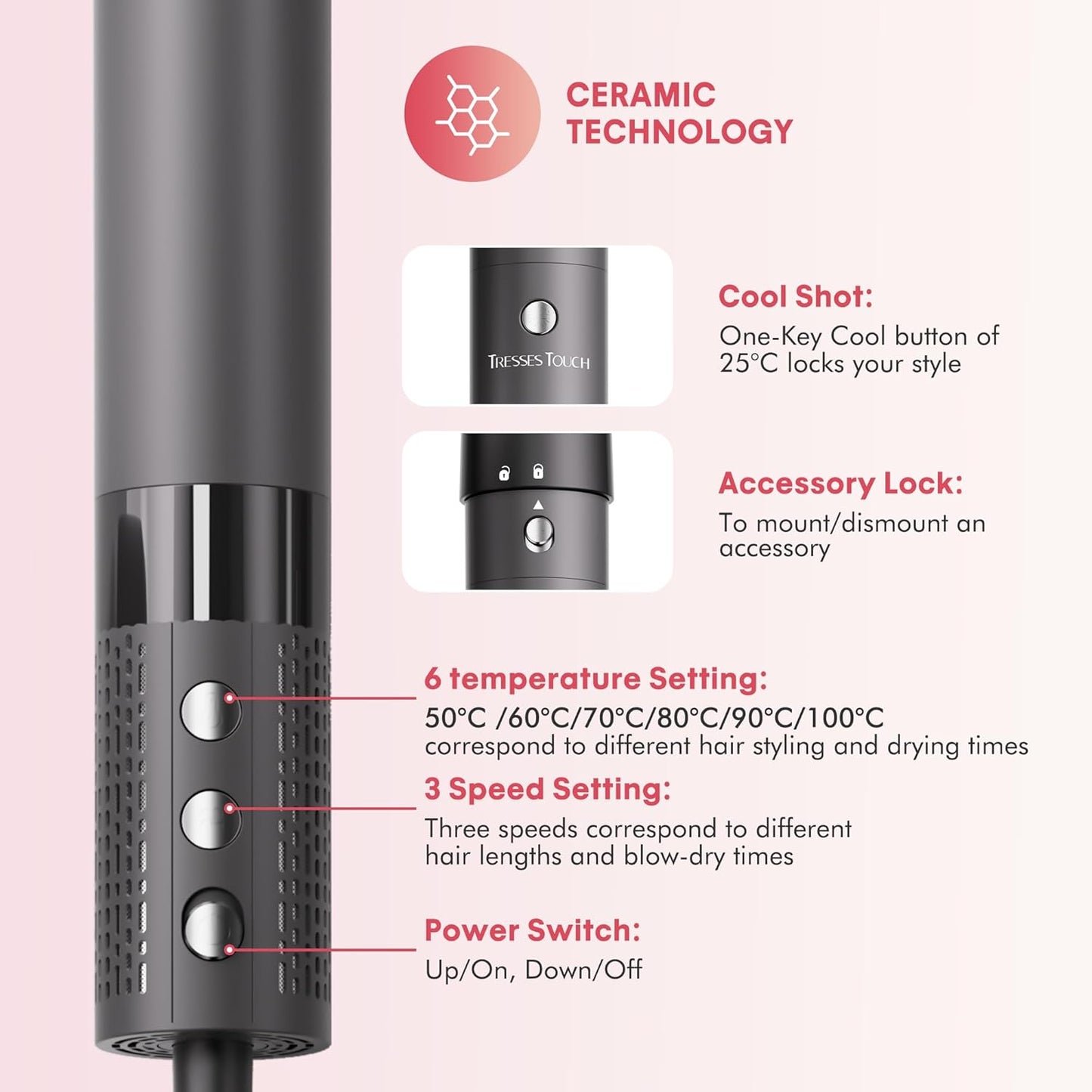 6 in 1 Air Wrap Hair Styler - Hair Dryer Brush Set, Powerful Multi-Styler Blow Dryer Brush with Auto-Wrap Curlers, thermal Brushes for Drying/Curling/Straightening, Hair Styling Tools for Travel, Grey