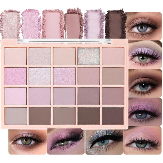 20Colors Nude Light Pink Purple Basics Matte Eyeshadow Palette,Eye Shadow Travel Makeup Palette all in one Long Lasting Waterproof,Great for Travel Gift Kit