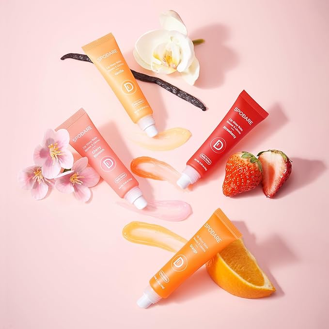 Lip Glowy Balm Cherry Blossom, Lip Staff enriched with Shea Butter, Wolfberry Extract & Hyaluronic Acid Complex, Gloss Finish - Light Weight with Shea Butter