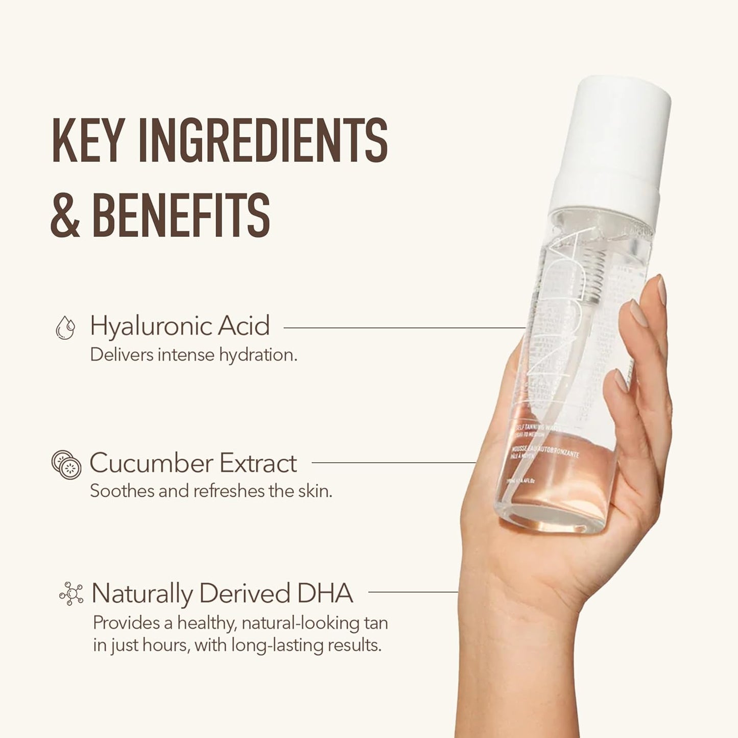 Nuda Self Tanning Water Mousse - Medium to Dark | Streak & Transfer-Free Clear Self Tanner | Hydrating Sunless Tanner for a Natural Look | Lightweight Fragrance-Free Self Tanning Mousse, (6.4 Fl Oz)