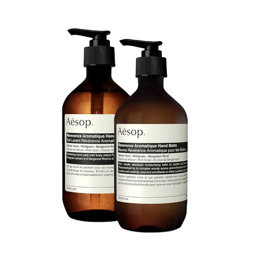 Aesop Reverence Hand Wash & Balm Set | Citrus, Woody, Herbaceous Duo to Cleanse and Hydrate the Hands | Vetiver Root, Petitgrain, Bergamot Rind | 16.9 oz / 500 mL