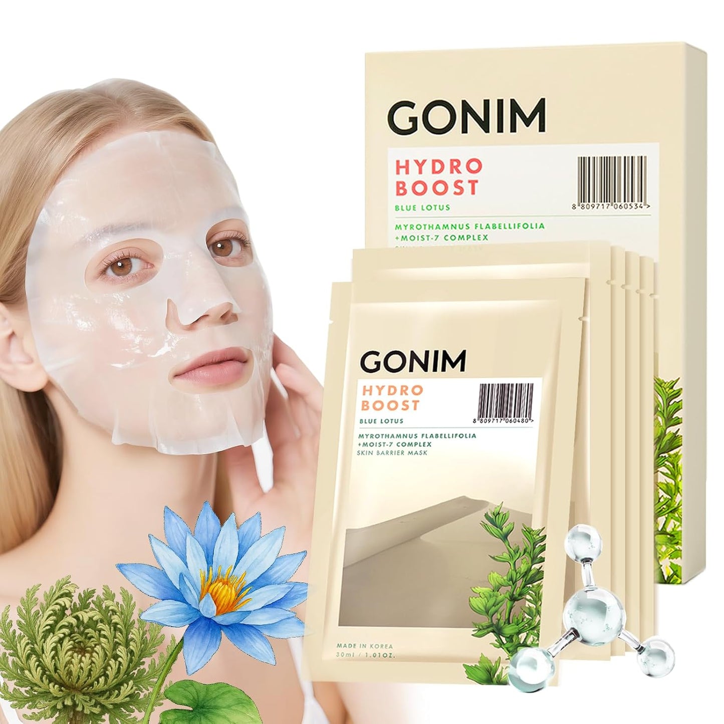 GONIM Face Mask Korean Skin Care with Hyaluronic Acid Serum, Collagen Activation, Vitamin C-Face Masks Skincare Hydration, Moisturizing Sheet Mask, Travel Essentials, Korean Face Mask 30ml x5pcs