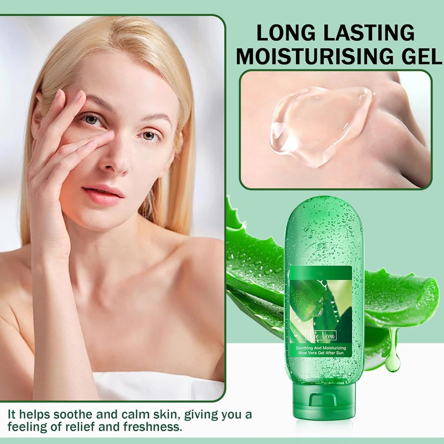 Moisturizing Gel for Face & Body,Non-sticky Gel After Sun Aloe Lotion Skin Care,Fast Absorbing Long Lasting Refreshing Hydrating Face Moisturizer for All Skin Types 04