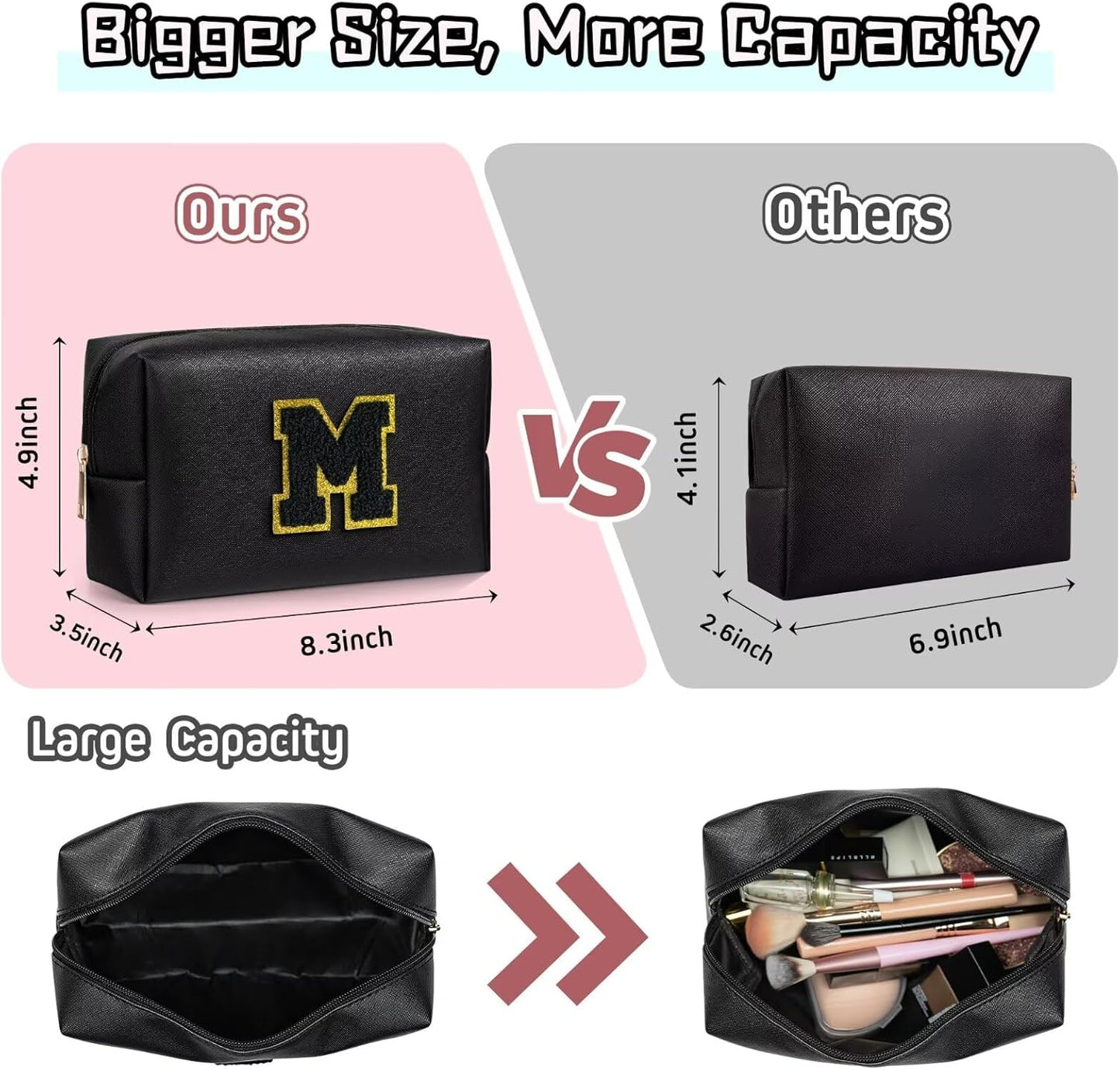 TOPEAST Preppy Stuff Cute Makeup Bag Small Cosmetic Bag Travel Toiletry Bag, Personalized Birthday Wedding Gifts for Mom Teacher Friends Bridesmaids, Preppy Travel Stuff for Girls (Black N)