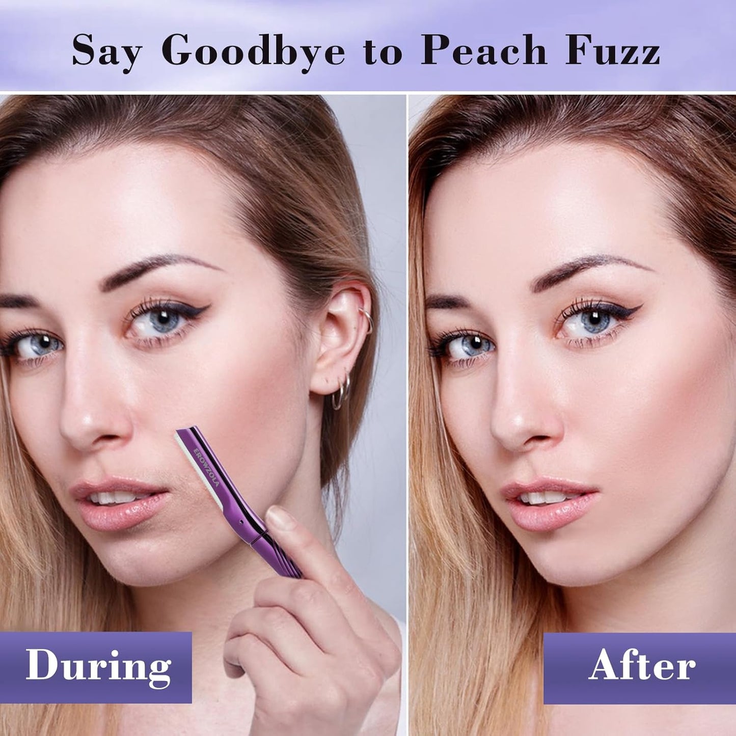 Eyebrow Razor, Face Razors for Women and Men, Reusable Metal Handle with 6 Refill Blades, Eyebrow Trimmer with Precision Cover, Dermaplane Razor, Skin Care Tool, Purple