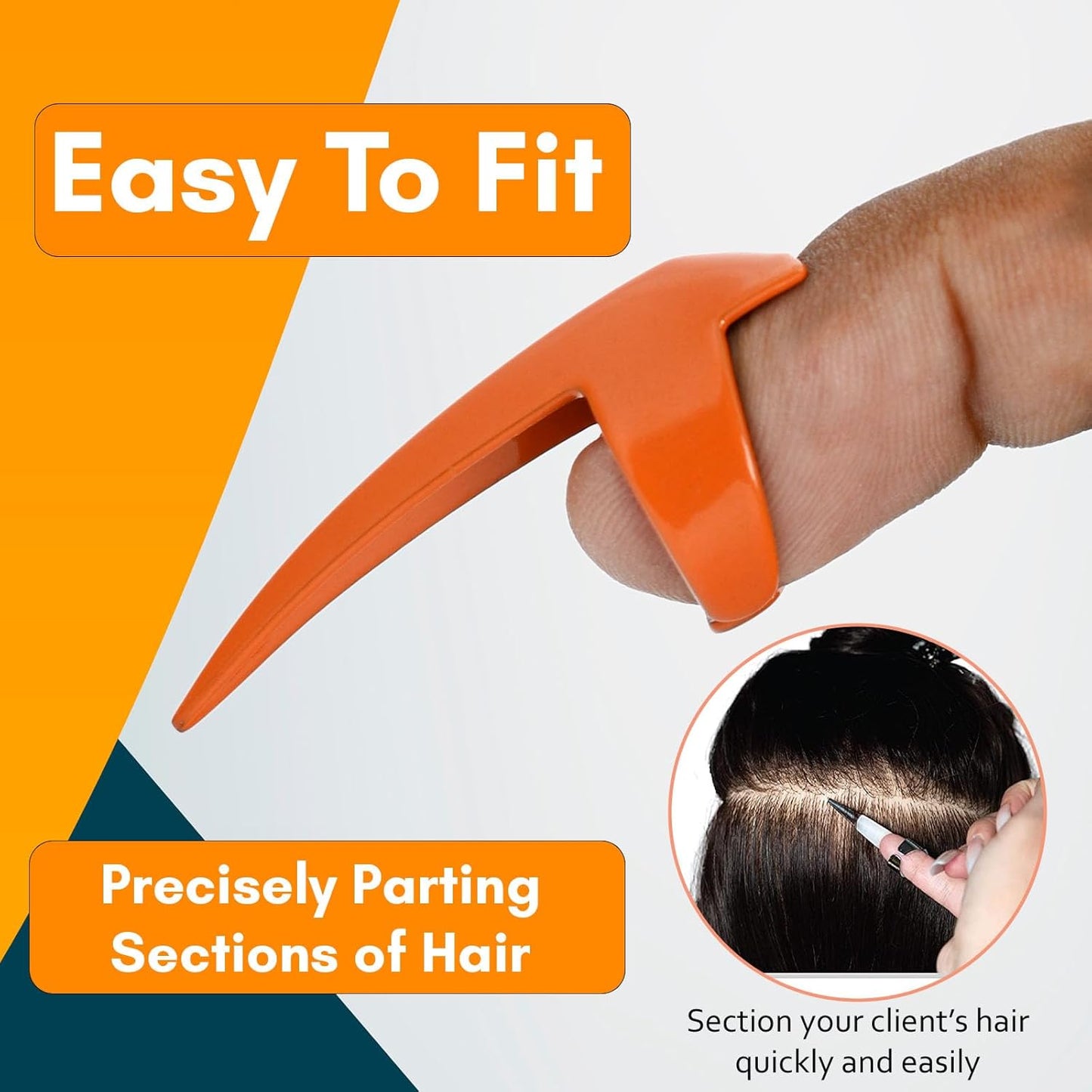 Hair Parting & Sectioning Rings - Stainless Steel Finger Braiding Hair Pick Tools for Durable Dreadlocks Wig, Curling Quick Installation of Remy Human Hair Extensions Hair Styling Tools (1pc, Orange)