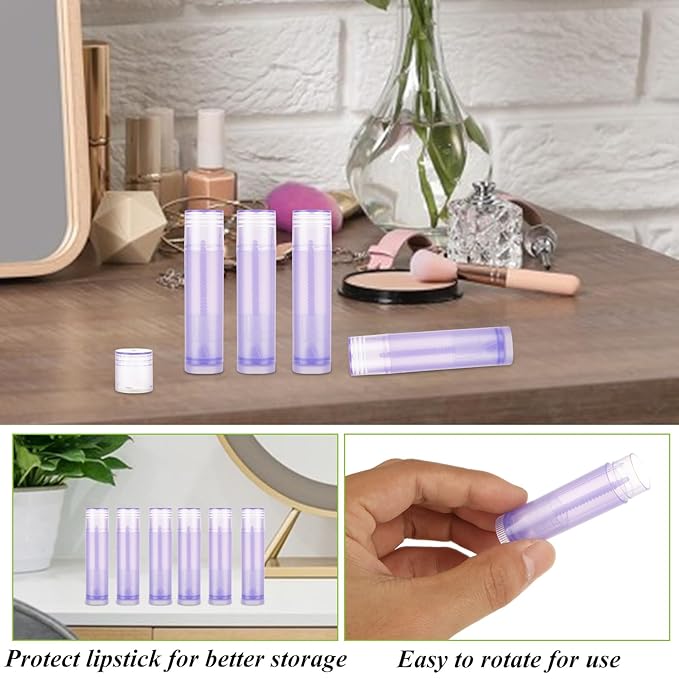 Lip Balm Tubes with Filling Tray and Spatula, 100PCS 5ml Purple Lip Balm Containers with White Caps, DIY Lip Care Balms Making Tray and Spatula for Women Girl Cosmetics Makeup