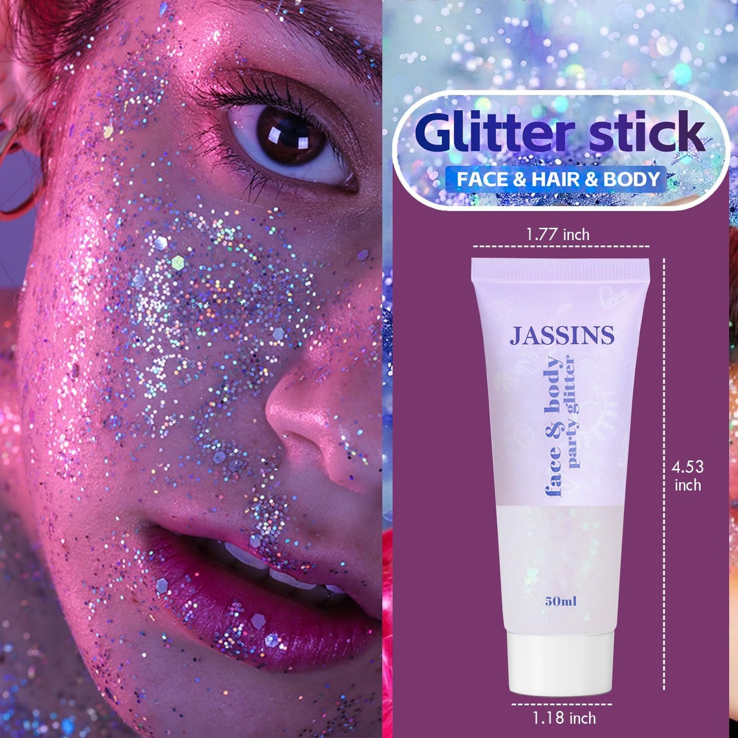 JASSINS 2PCS Body Glitter, 100ml Halloween Face Glitter for Women Girls Kids, Glitter Gel Makeup Tween Gifts, Singer Concerts Festival Rave Accessories, Chunky Mermaid Sequins Glitter (Black+White)