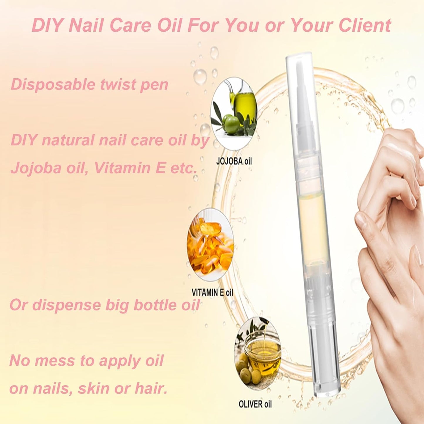 50 Pcs Empty Cuticle Oil Pen, 3ml Travel Size Nail Oil Pen Bulk, Disposable Twist Pens with Brush No Leak, DIY Nail Care Kits for Nail Salon