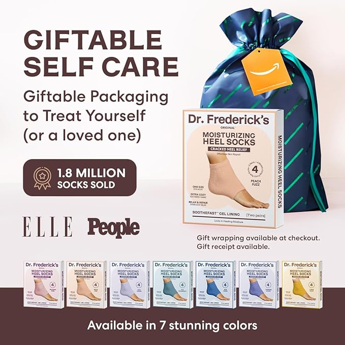 Dr. Frederick's Original Moisturizing Fuzzy Heel Socks - 2 Pairs - Cozy Gel-Lined Sleep Socks for Women & Men - Soothes Dry, Cracked Feet - Heel Repair - Peach Fuzz