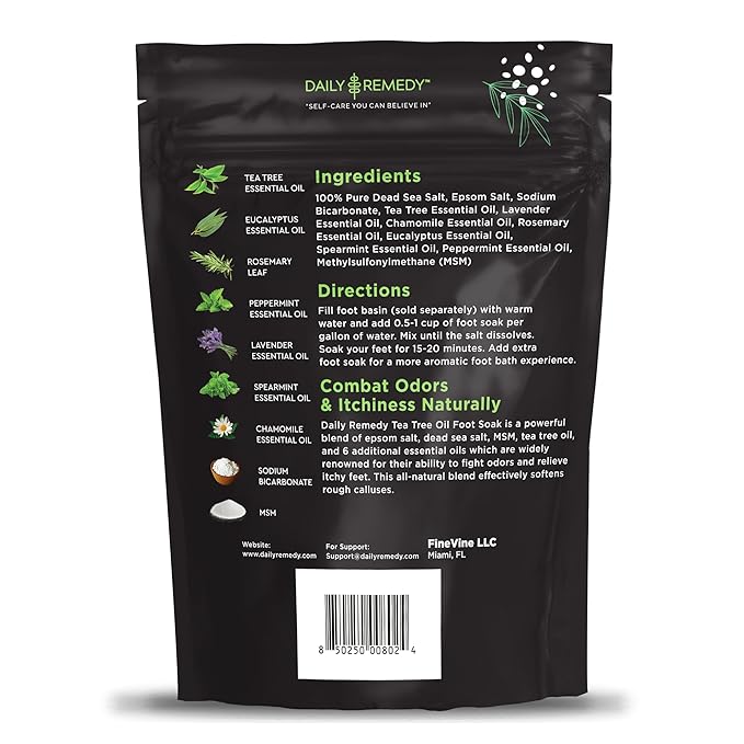 Tea Tree Oil Foot Soak with Epsom Salt - Made in USA - for Toenails, Athlete's Foot, itchy Feet, Stubborn Smelly Foot Odor, Pedicure, Foot Calluses & Soothes Sore Tired Achy Feet - 64 oz