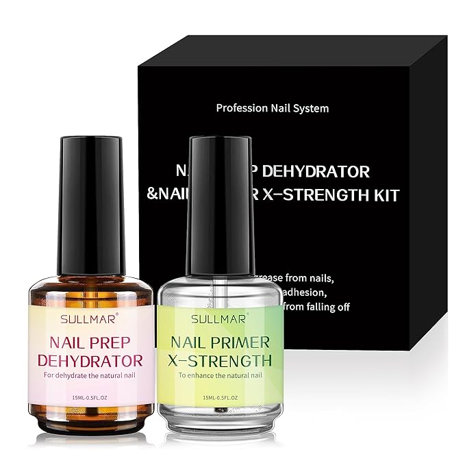 Dehydrator & Primer Strength Kit, 2-Piece Pro Nail System Enhancing Nail Bonding for Acrylics (15ml)