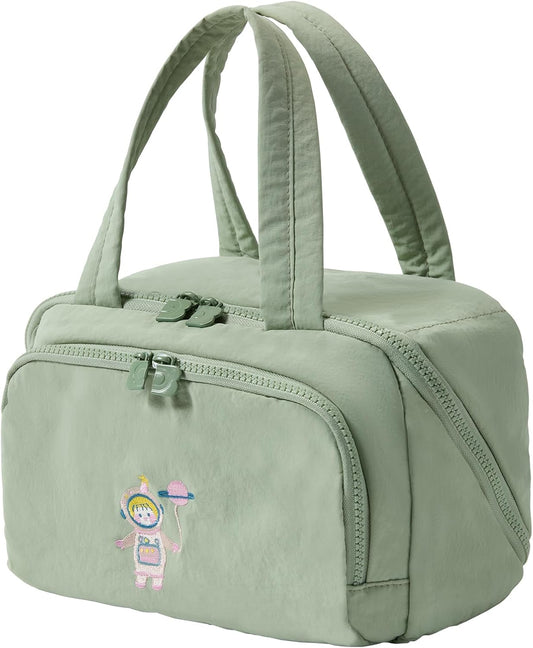 Makeup bag, Large Capacity Cosmetic Bag for Women, Portable Wide-open Toiletry Bag, Travel Makeup Bag with TPU Compartments for Accessories, Essentials, Toiletries, Makeup Brush Bag, Green