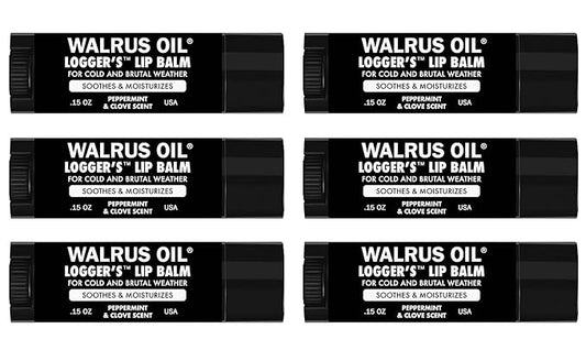 WALRUS OIL - Logger's Lip Balm, 6-Pack, 100% Vegan and Beeswax-Free, Made with Candelilla Wax, Coconut Oil, Jojoba Oil, and Natural Ingredients.