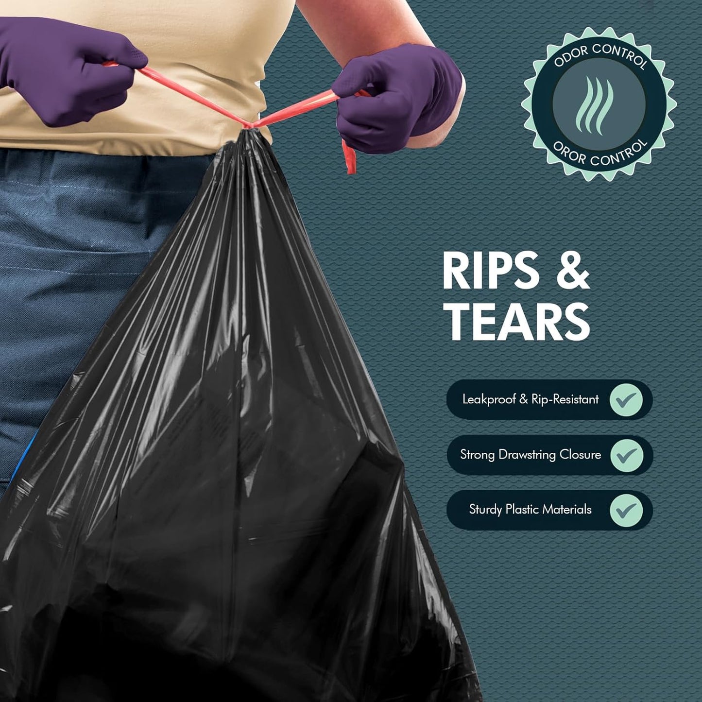 PAMI Tall 13-Gallon Kitchen Drawstring Trash Bags [80-Pack, Black] - Extra-Strong Plastic Garbage Bags- Thick Trash Can Liners For Kitchen, Bathroom & Outdoor Bins- 2ft x2ft Unscented Trash Bags