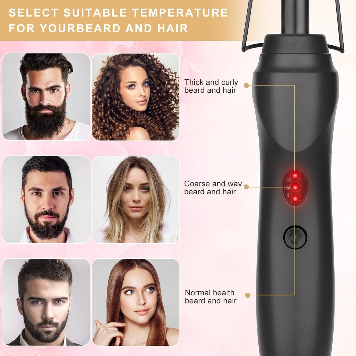 Electric Hot Comb Hair Straightener Heat Pressing Comb Curling Flat Iron Curler Hair Straightener Brush for Natural Black,Anti-Scald Beard Straightening Electric Press Comb (Black-3-Gear)
