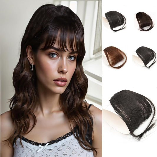 Bangs Hair Clip - Temples Wispy Bangs Hair Extensions,Black Brown Air Bangs, Japan A class synthetic,Fake Clip in Bangs for Women with Daily Wear
