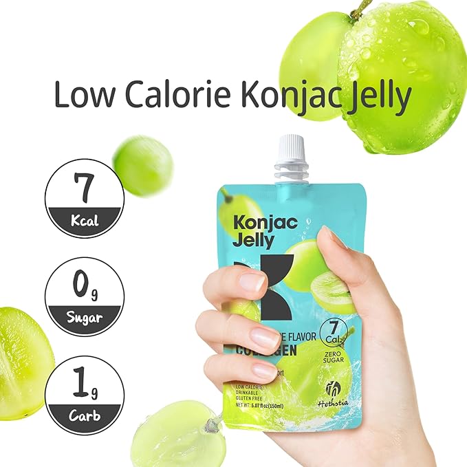 Konjac Jelly Green Grape Flavor with Collagen Peptides 10 Packs and Konjac Rice Gluten Free 12 Packs Low Calorie, Keto, Sugar Free, Healthy Food