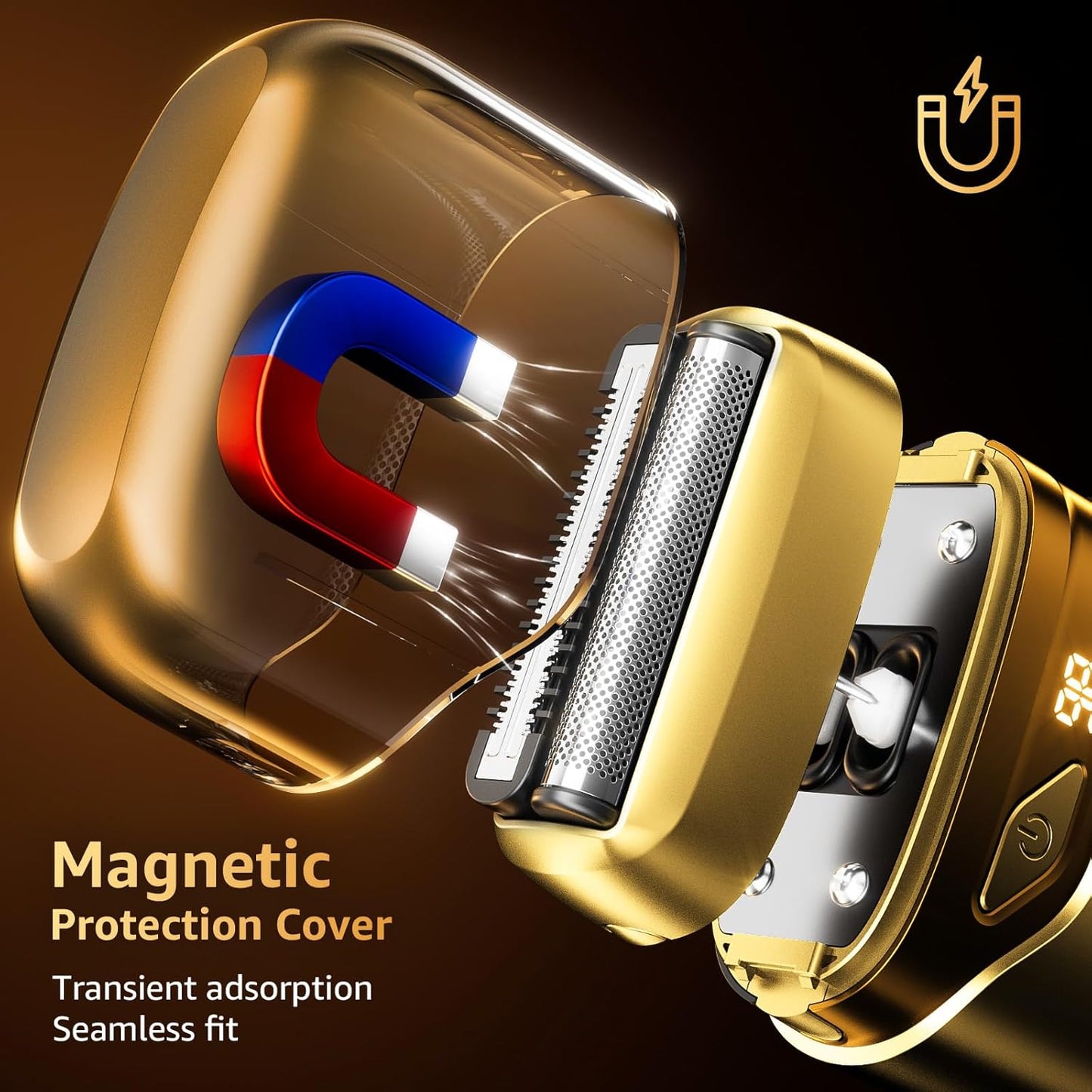 Electric Foil Shavers for Men, Mini Electric Razor, Compact Face Shaver, IPX7 Waterproof Wet Dry Cordless Razor, LED Display, USB-C, Travel-Friendly, Light Gold