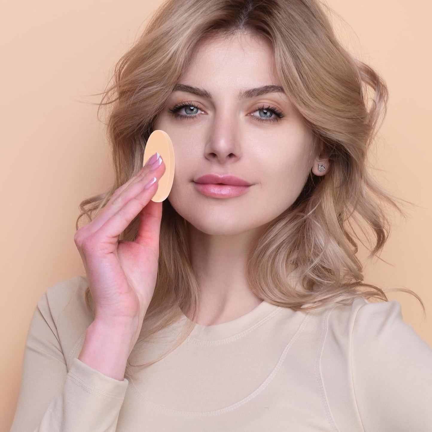 Jeffdad 12 Pcs Round Makeup Sponges, Facial Powder Puff Cosmetic Sponge Round Foam Pad Beauty Makeup Eye Foundation Powder Blender for All Skin Types Wet and Dry Dual Use(Skin color + white)