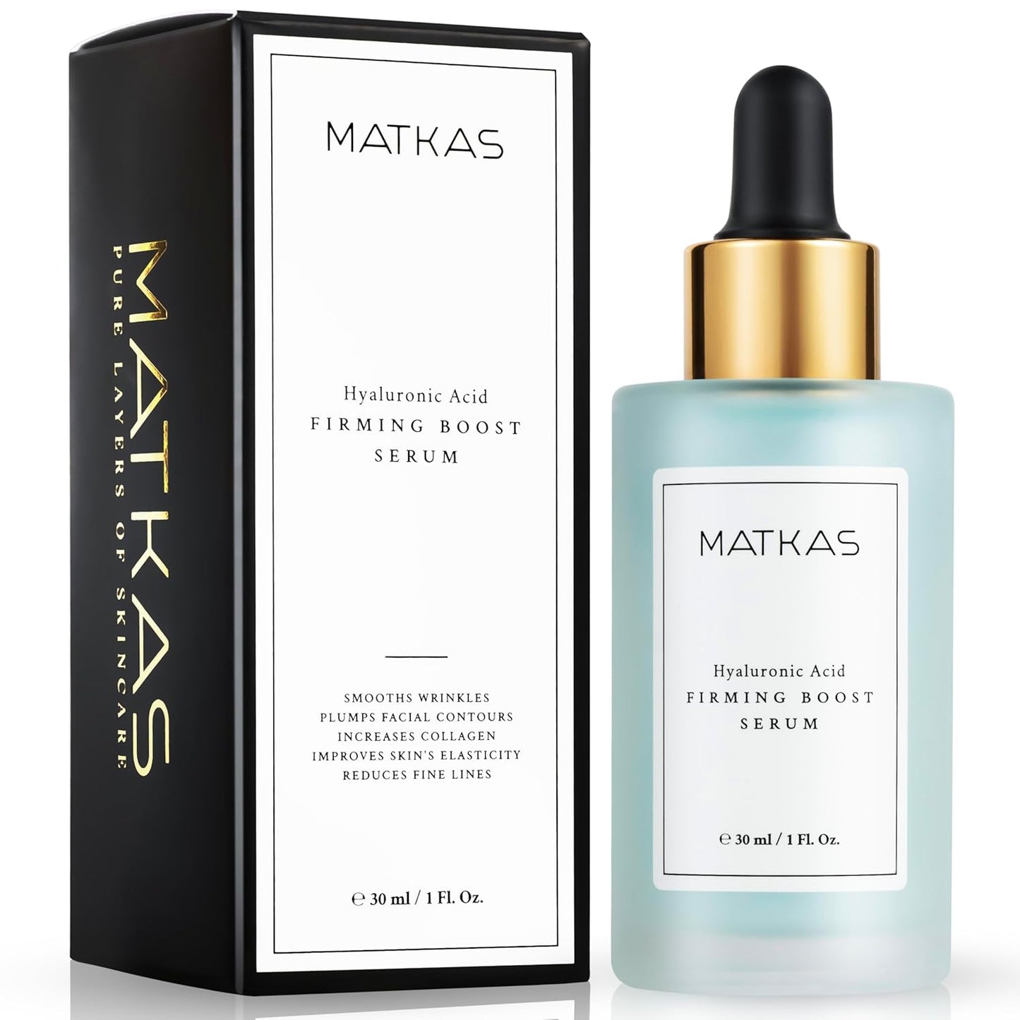 MATKAS Korean Firming Boost Hyaluronic Acid Serum 1 Fl. Oz. - 2% Niacinamide and Hyaluronic Acid Serum for Face Korean Skin Care for Anti Aging, Hydrating Peptide Face Moisturizer for Dry Skin