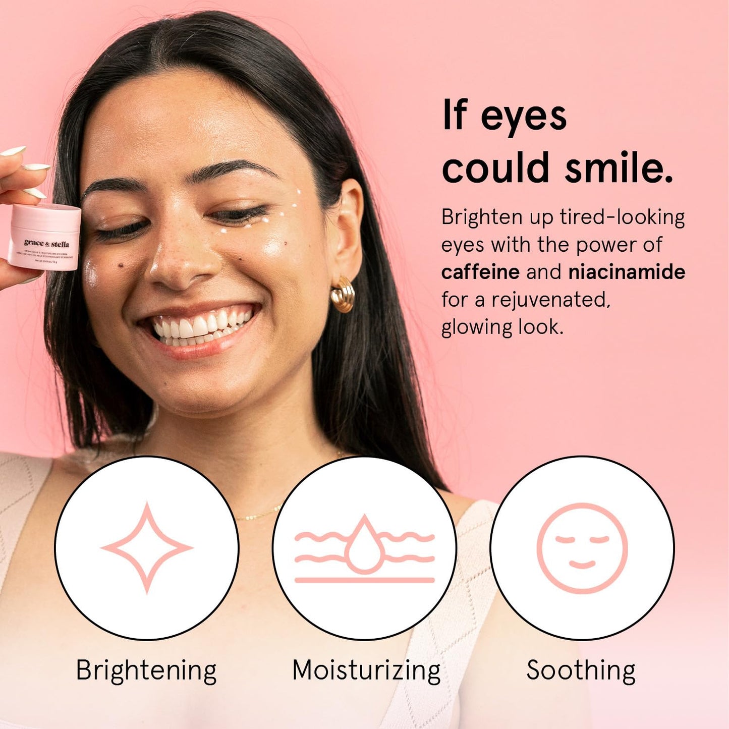 grace & stella Under Eye Cream for Dark Circles - Caffeine Eye Cream Anti Aging for Wrinkles - For Undereye Brightening, Puffiness, Wrinkles and Bags - Made in USA, Vegan (0.46 oz/13 g)