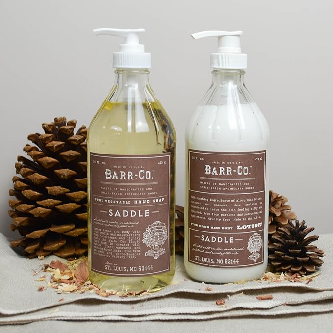 BARR-CO. Saddle Scent Shea Butter Lotion, Amber Scent with Sandalwood & Musk, Shea Moisturizing Lotion for Sensitive Skin, 16 fl oz