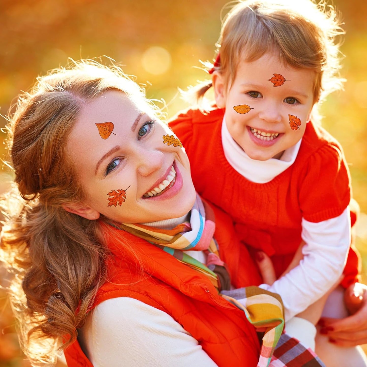 Nosiny 240 Pcs Fall Glitter Temporary Tattoos - Maple Leaves Stickers Autumn Tattoo Sticker Fall Leaves Glitter Tattoos for Thanksgiving Party Body Face Women Men Kids