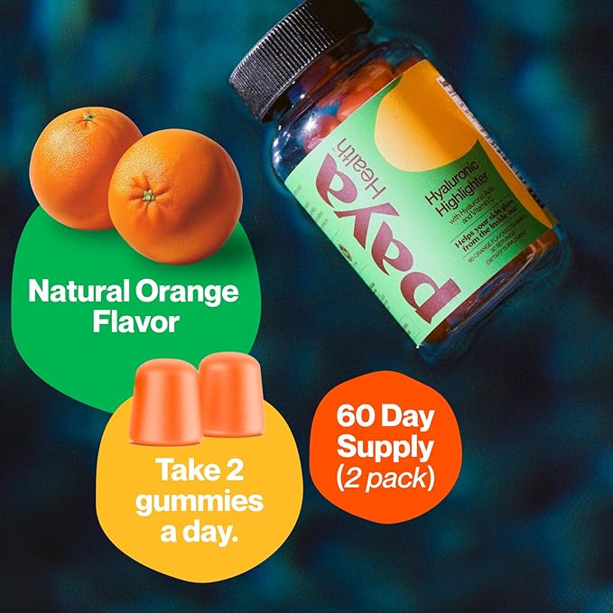 Hydrating Hyaluronic Highlighter Skincare Gummies | Supports Brighter, Dewy, Plump Skin | Vegan Hyaluronic Acid & Vitamin C Supplement | Non-GMO, Gelatin-Free, Orange Flavor, 60-Day Supply