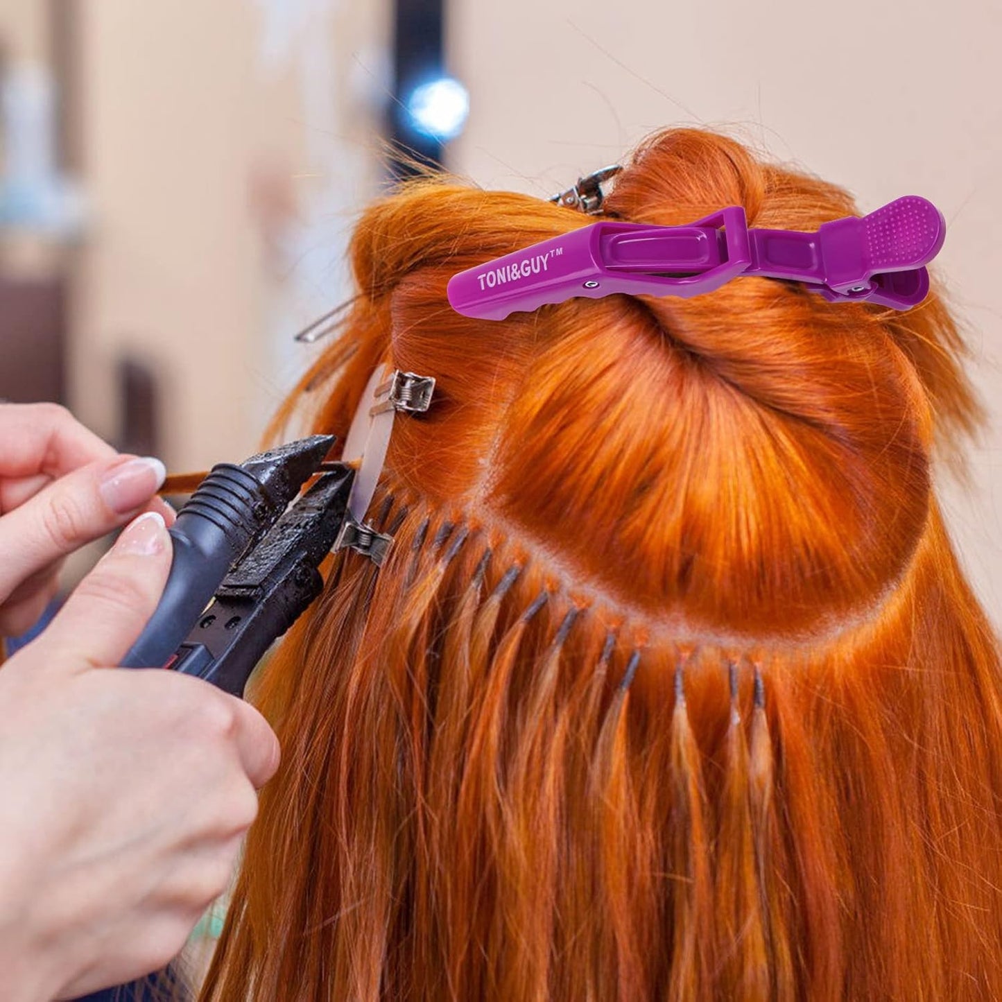 Hair Parting Tools Set, 17 Pieces Including Hair Parting Rings, Sectioning Clips, Rat Tail Combs, Magnetic Wrist Pin Holder for Braiding (Purple)