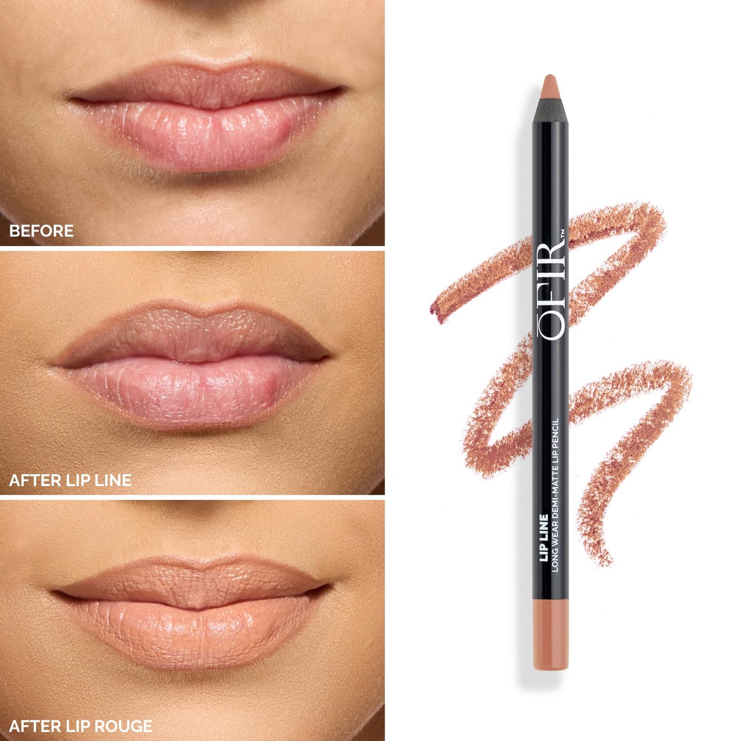 OFIR Longwear Demi-Matte Lip Pencil | Smudge-Proof, Easy Glide, Hydrating, Long-Lasting Color | What eh-ver! - Nude Brown Lip Liner Pencil | 0.042 OZ