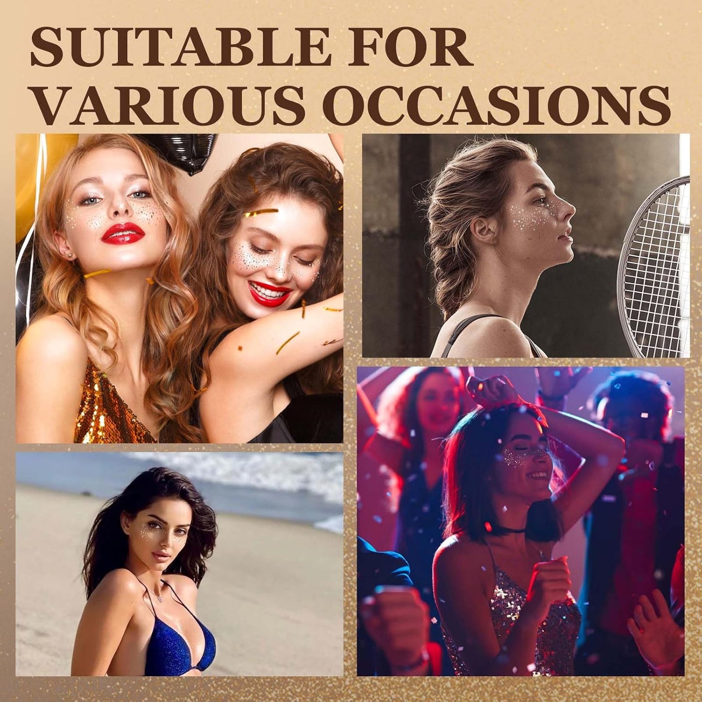 10 Pcs Glitter Freckles Face Tattoo, Face Glitter Makeup Patches, Waterproof Sparkle Freckles Tattoo Fairy Makeup Accessories For Women (Green)