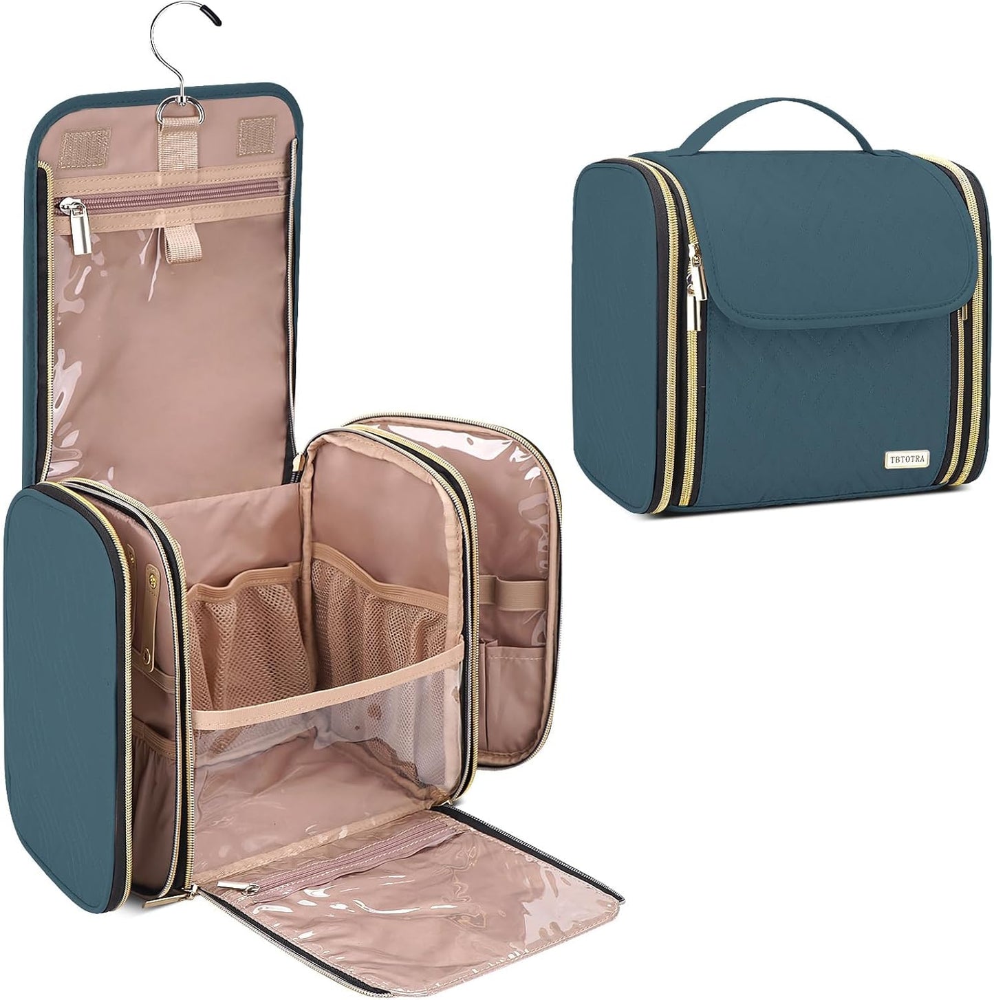 Hanging Toiletry Bag & Makeup Bag for Women with Jewelry Organizer - TSA Approved Large Capacity Travel Cosmetic Organizer, Waterproof Shower Essentials Case with Transparent Pockets