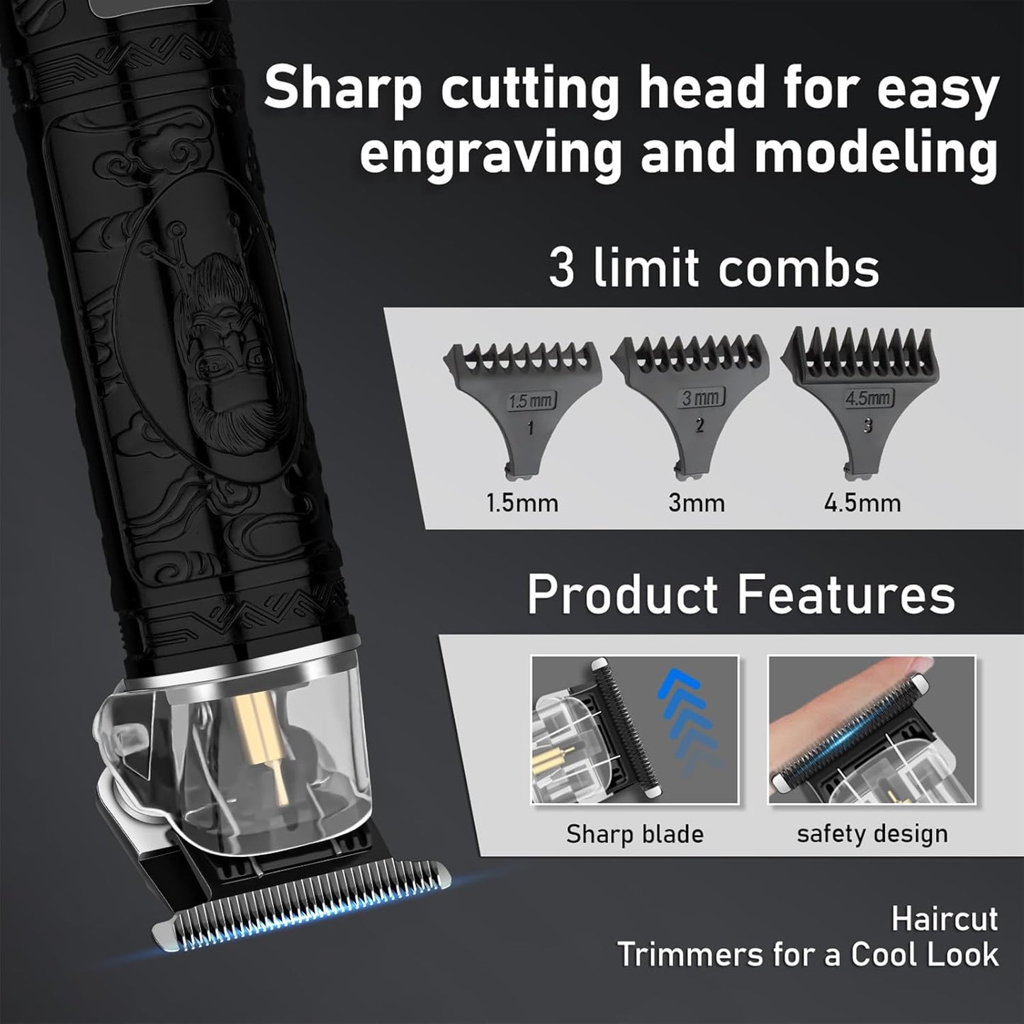 Professional Cordless Hair Clippers for Men, Electric T-Blade Trimmer with LED Display, Long Battery Life, Grooming Kit for Haircuts & Beard Trimming,for Home, Barber, Travel