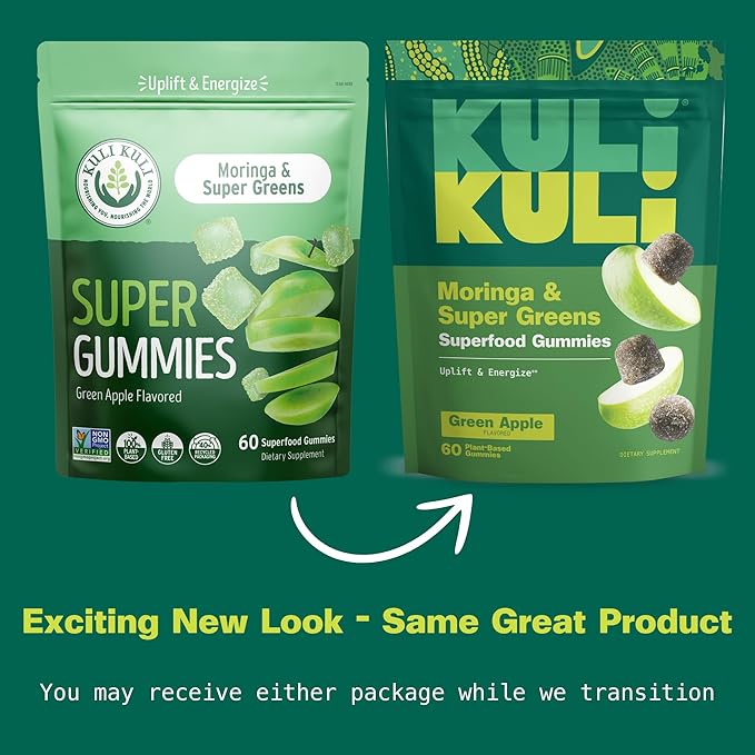 Kuli Kuli Super Energy Gummies - Energy Supplements with Moringa, Caffeine-Free Natural Energy Booster - 60 Non-GMO, Gluten-Free Moringa Gummies
