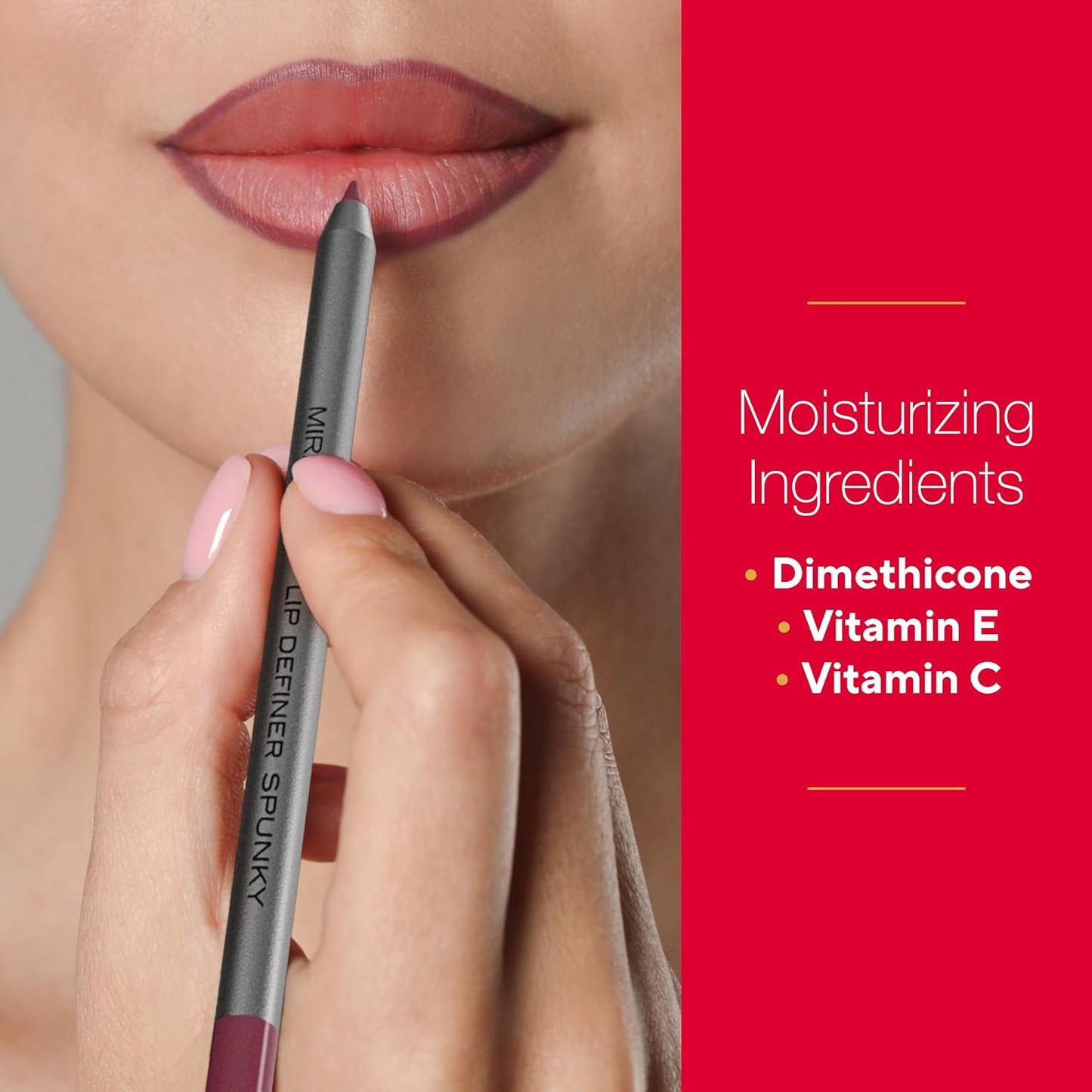 Mirabella Line & Define Lip Definer Lip Pencil, Smoothing & Moisturizing Retractable Lip Liner with Long-Lasting & Ultra-Creamy Formula, Antioxidants Vitamin C & E, & Built-In Sharpener - Spunky