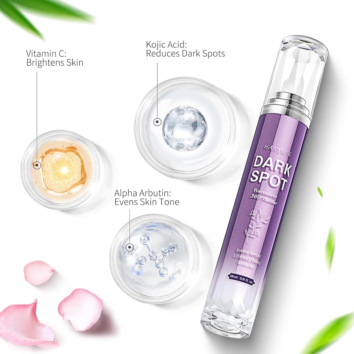 HANYWIL Dark Spot Remover for Face and Body, Dark Spot Corrector Serum, Age Spot Sun Spot Freckles Brown Spot Remover, Melasma Treatment, Skin Care Face Serum with Roller