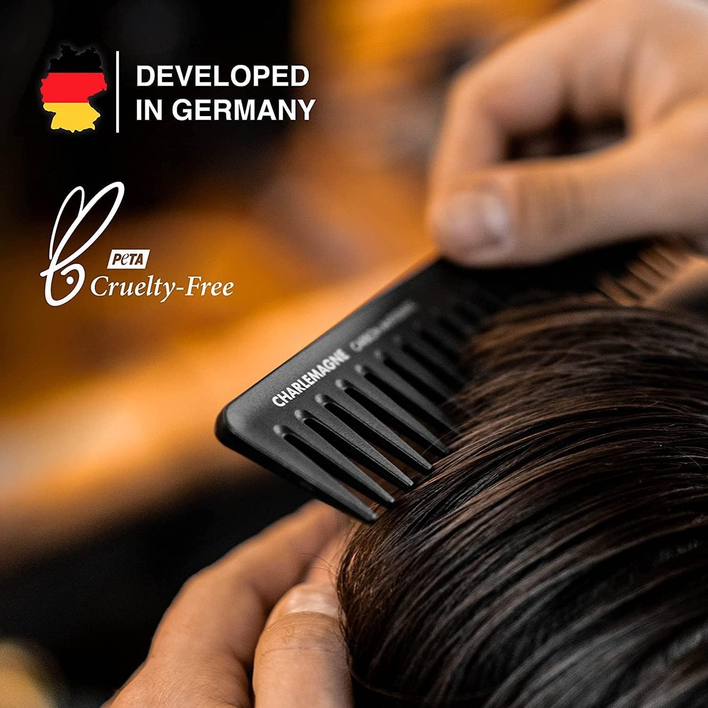 Charlemagne Wide Tooth Comb Men - Detangling Comb - Tames Unruly Strands - Enhances Curls - Texturizing Tool - Styling Tool for Slick Back Hair